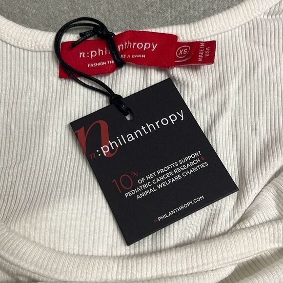 Revolve nPhilanthropy White Ribbed Prince Tank Thong Bodysuit Ruched Side XS NWT - Picture 9 of 11